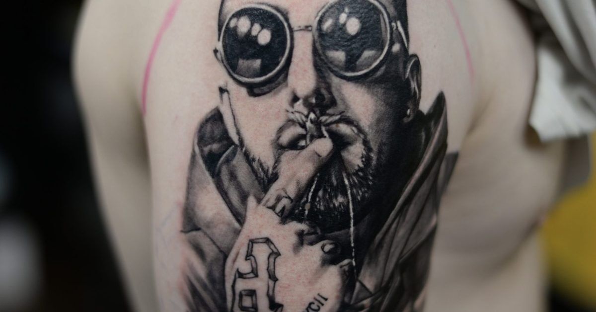 Mac Miller Black & Grey Portrait Tattoo by Elliott Maxwell